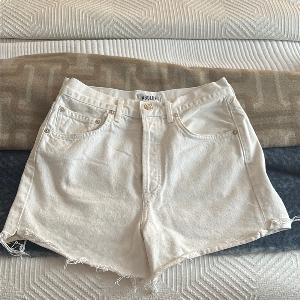 Agolde White Jean Shorts Distressed Mid-Thigh